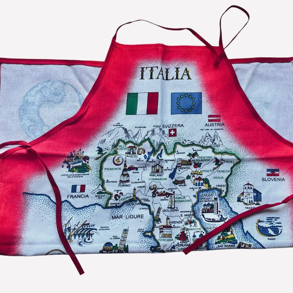 Italia Map Kitchen Apron With European Flags & Red Borders Italy - Picture 2 of 7